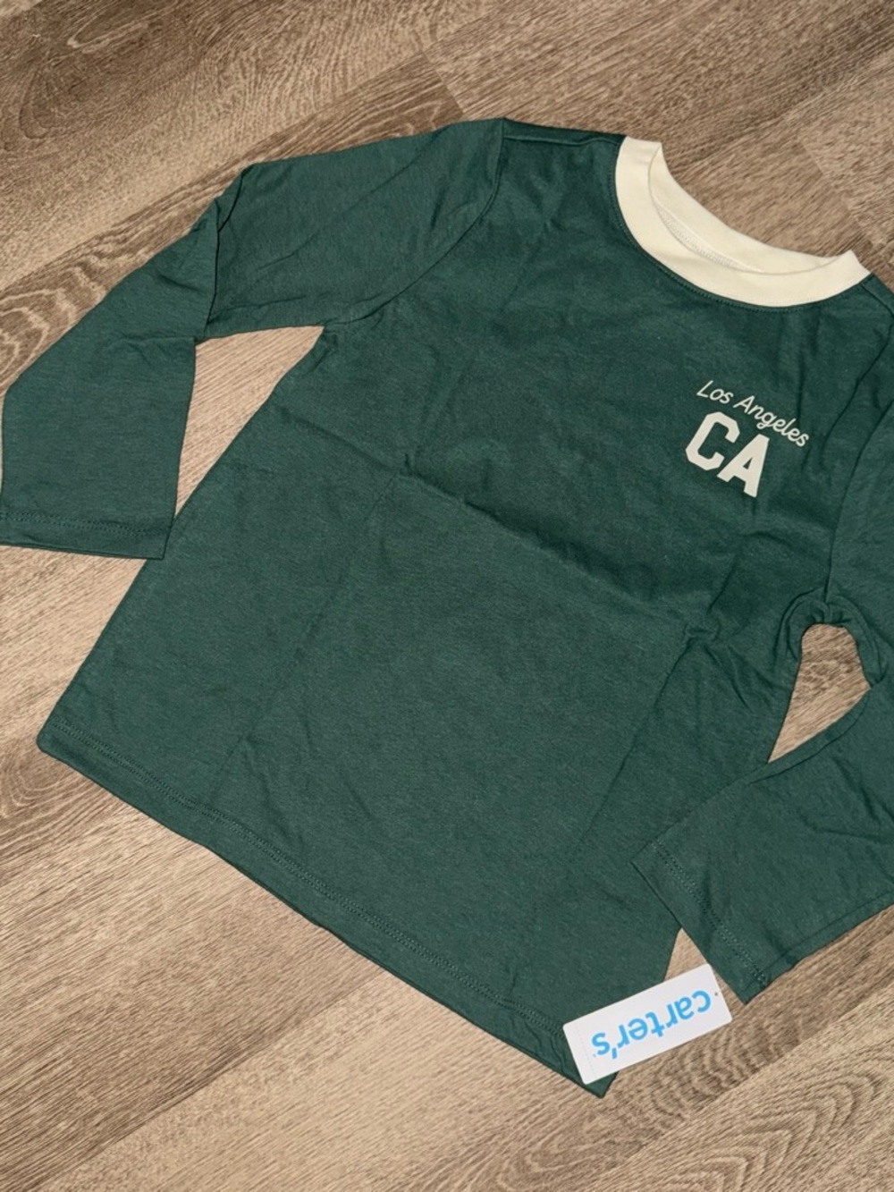 Carter's Forest Green Long Sleeve 'Los Angeles CA' Tee with Cream Collar
